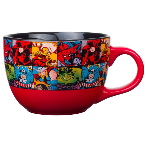 Silver Buffalo Marvel Comics Heroes Avengers Grid Oversized Ceramic Coffee Mug Featuring Spider-Man, Captain America, Thor, Hulk, and Iron Man, 24-Ounces (2nd)
