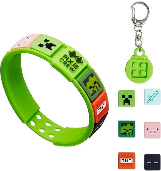 Minecraft Kids Keyrings and Silicone Wristband Set