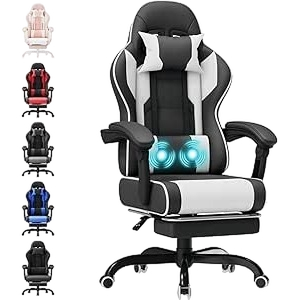 TRIUMPHKEY Gaming Chair with Footrest White