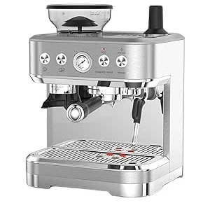 Aptliton Bean-to-Cup Machine – 15 Bar Espresso Maker with Grinder & Milk Frother (Gray)