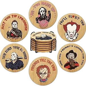 6Pcs Horror Movie Character Spooky Coasters Gift Set