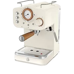 Swan Nordic SK22110WHTN Espresso Machine – 1.2L, Milk Frother, 1100W (Cotton White)