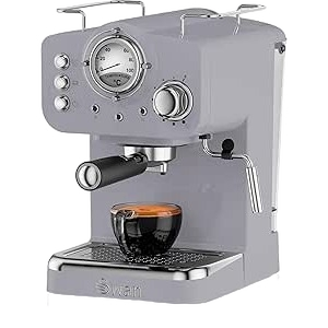 Swan SK22110GRN Espresso Machine – 1.2L, Milk Frother, 1100W (Retro Grey)