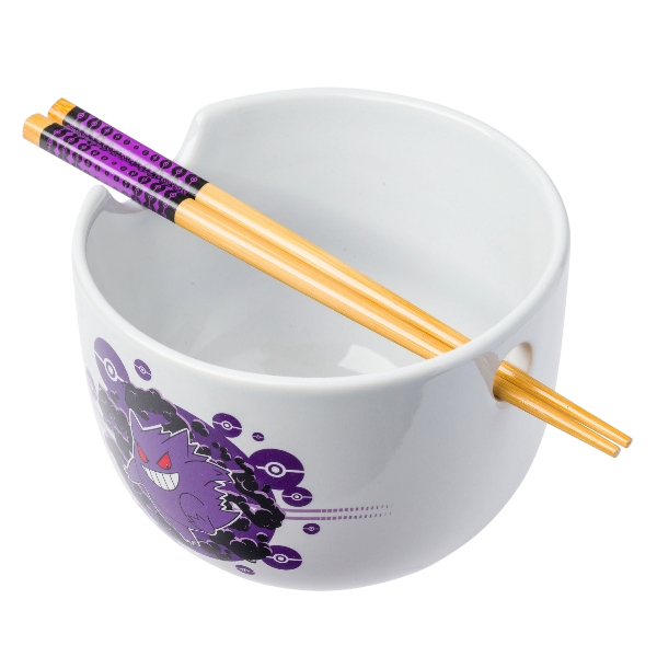 Silver Buffalo Pokemon Gengar Pokeball Ceramic Ramen Noodle Rice Bowl with Chopsticks, Microwave Safe, 20 Ounces