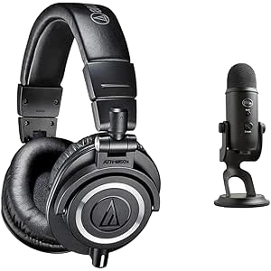 Audio-Technica M50x Professional Monitor Headphones Black & Logitech Blue Yeti USB Microphone