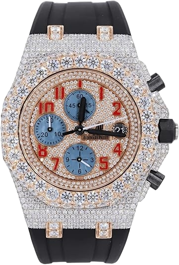 HM Swiss Luxury Watch 17CT VVS Diamond Watch with Custom Dial Green Silicone Band, Gold