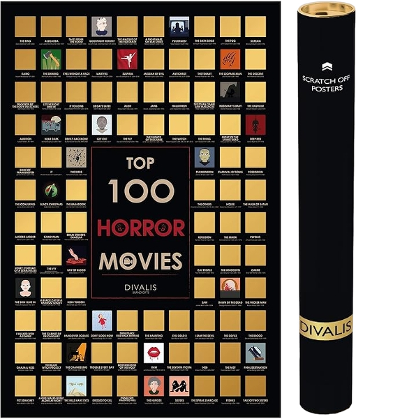Divalis Top 100 Horror Movies Scratch-Off Poster – Bucket List Cinema Challenge