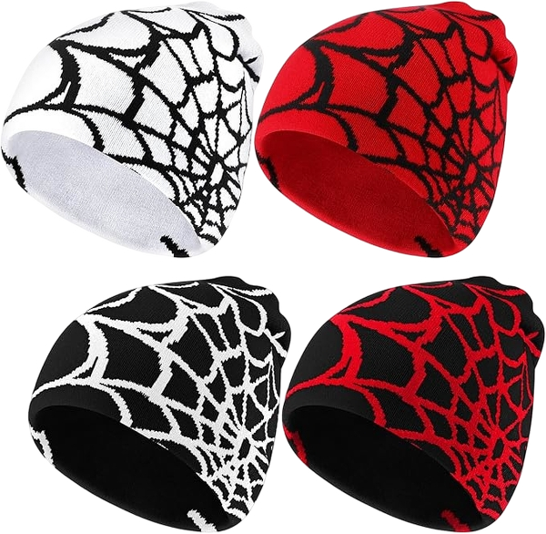 Jeyiour 4 Pcs Y2K Beanies Spider Web Pattern Beanie
