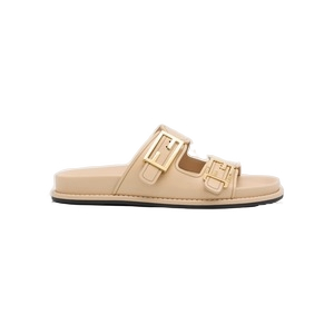 Fendi F Buckle Leather Slide Sandals