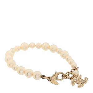 Chanel Graduated Pearl Crystal CC Bracelet Gold