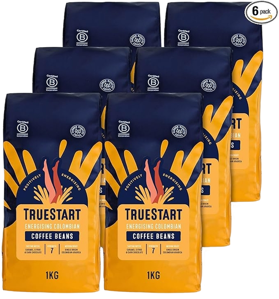 TrueStart Colombian Arabica Coffee Beans 6x1kg – Smooth, Medium Roast, Mycotoxin-Free